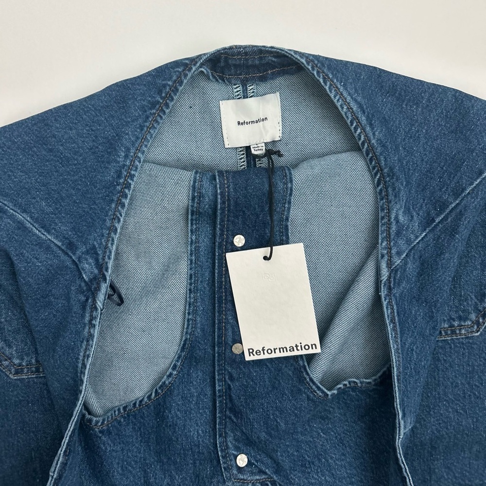 NWT Reformation Brittany Halter Denim Mini Dress - Picture 5 of 6